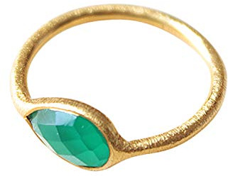 Vurmashop Anillo de Oro 18k con Piedra Natural Onix Verde- Anillo para Mujer de diseño con Piedra semipreciosa (13,5)