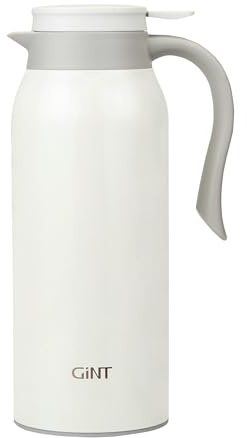 GiNT 51 Oz Stainless Steel Thermal Coffee Carafe, Double Walled Vacuum Insulated Flask, 12 Hour Heat Retention, 1.5 Liter Tea, Water, and Coffee Dispenser (Upgraded version White)