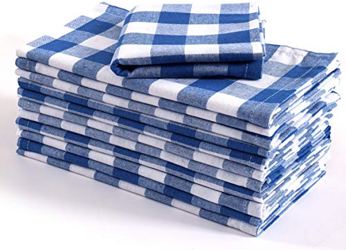 Fingercraft Dinner Napkins, Everyday Use, Premium Quality Cotton Buffalo Plaid, Set of 12, Size 20X20 Inch, Oversized Cloth Napkins with Mitered Corners, Ultra Soft, Durable Hotel Quality blue & White | Cotton buffalo plaid; mitered corner; soft & colorfast, premium quality for everyday use, hotels, weddings, Christmas dinner