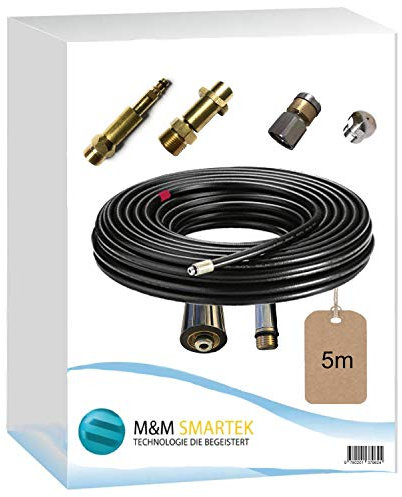 Rohrreinigungsschlauch Set 4-Teilig für Kärcher Workzone Aldi Craft HD HDS Anschluss 1/8 AG : M22 x 1,5 IG & Bajonett-Adapter & Adapter Quick-Click & rotierende/starre Rohrreinigungsdüse (5 Meter)