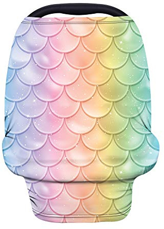 TOADDMOS Autositzbezug mit Regenbogenfisch-Schuppen, dehnbar, für Babys, Stillbezug, weich, atmungsaktiv, für Babyschale, Einkaufswagen/Hochstuhl/Kinderwagen