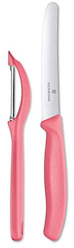 Victorinox 6.7116.21L12 Swiss Classic, set composto da pelapatate universale e coltello da verdura, in acciaio inox, rosso chiaro