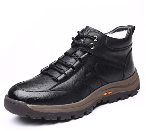 Sebasty Mens Hiking Boots Waterproof Leather Winter Warm Lining Snow Hiking Boots for Men Mid Outdoor Non-slip,Black-43