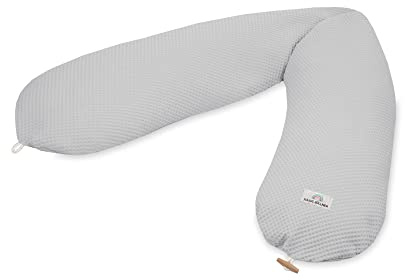 Julius Zöllner Wafffelpique Coussin d'allaitement env. 190 cm | Garnissage 42 litres de microbilles EPS | Fabriqué en Allemagne | Housse 100% Coton | Certifié Oeko-TEX® Standard 100 | Gris Clair