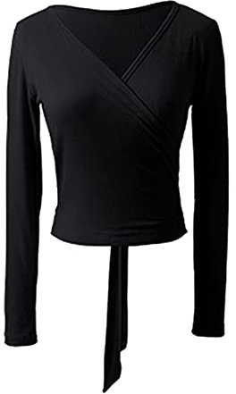 iiniim Damen Bolero Langarm Jäckchen Ballett Wickeljacke Tops Ballettjacke Tanz Gymnastik Sport Oberteil Dancewear C Schwarz M