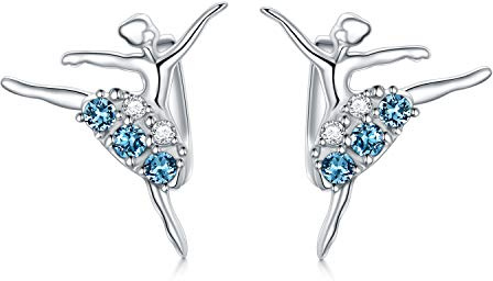 Ballerina Ohrringe 925 Sterling Silber Balletttänzer Ohrringe mit Kristall Ballett Geschenke für Frauen Mädchen (Blau)