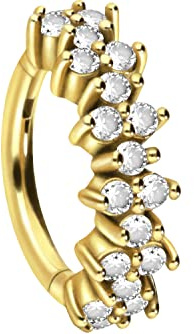 PIERCINGLINE Segmentring Clicker Chirurgenstahl EINGEFASSTE KRISTALLE Piercing Ohr Helix Conch Goldfarben 12 mm