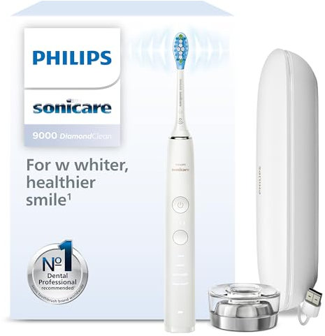 Philips Sonicare DiamondClean Series 9000 Electric Toothbrush - Sonic Brush, Cleaner Teeth and Gums, 1 X C3 Premium Plaque Control Brush Head (Model HX9911/63), White