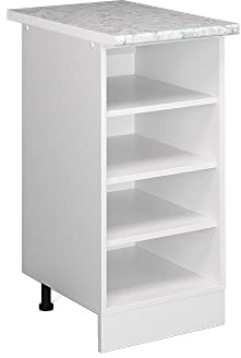 Vicco Küchenregal R-Line, Weiß, 40 cm | Offener Stauraum · AP Marmor inkl. · Höhenverstellbare Füße · 3 Einlegeböden · ✓ Alles griffbereit