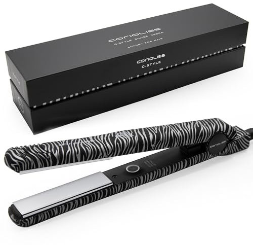 Corioliss C-Style | Hair Straightener for Women | Professional Titanium Plates | Ionic Flat Iron | Temperature Control 165°C to 220°C | Straightening and Waves | UK Plug | Zebra