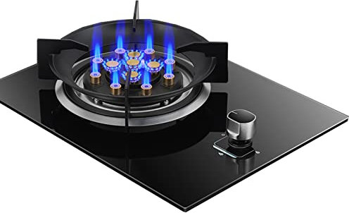 IBOWZ Encimera de Gas Placa De Gas Placa De Gas De Vidrio Templado Negro Estufa De Cocina De Cocina Incorporada De 9.0KW con Soportes para Sartenes FFD Y Esmaltados [Clase Energética A] (Color : N