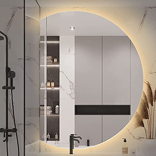 Specchio da Bagno a Semicerchio con Luce a LED Illuminata, Specchio Cosmetico Retroilluminato a Parete, Specchio per Trucco Intelligente A Forma di Arte, Taglio Sinistro/Destro
