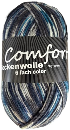 6-fädige Sockenwolle Strumpfwolle -150gr Knaul- 375m Lauflänge - dicke Wolle für besonders warme Socken – grosse Farbauswahl (001)