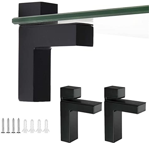 KMERCE 2pcs Glasklemme Verstellbare Schwarz, Klemmhalter Edelstahl, Regalhalterung, Badezimmer Regalträger für 3-24 mm Dicke Glas, Acrylglas und Holzregal, Wandmontage