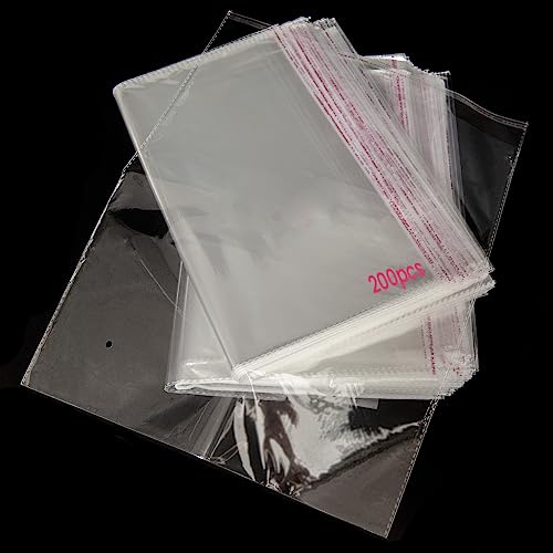 200 Bolsas de Celofán Transparente Autoadhesivas. Bolsas de Plástico OPP Grandes con Costura Sellada y Orificio de Ventilación para Chuches, Regalos, Joyas, Tarjetas, Dulces, Bombones, Fotos.