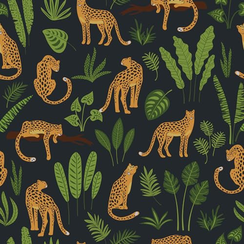 VaryPaper Carta da parati autoadesiva con animali, 44,5 x 200 cm, motivo giungla, leopardo tropicale, per mobili, colore nero opaco, per camera da letto, cameretta dei bambini, soggiorno