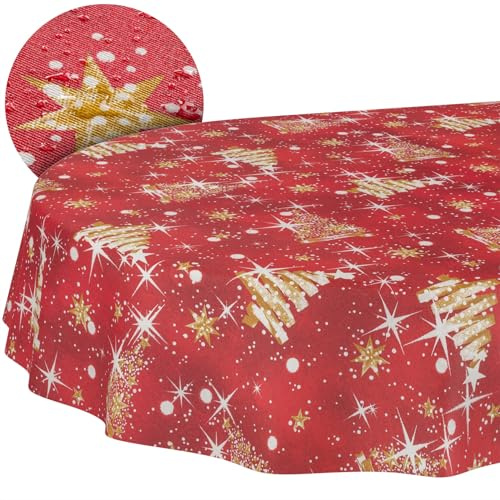 ANRO Tischdecke abwaschbar Weihnachtsmotiv Beige oval 180x140 cm | schmutz- & wasserabweisend, pflegeleicht – waschbar bei 30 °C – ideal für Garten, Terrasse & Esszimmer
