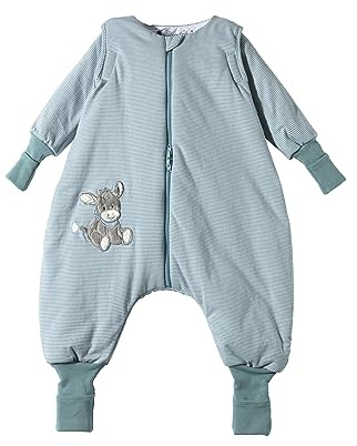 Sterntaler Schlafsack mit Beinen Esel Emmi - Baumwoll-Jersey mit feinem Ringel - TOG 2,5 - mit Jerseyfutter - 2-Wege-Reißverschluss - abnehmbare Ärmel - Integrierte Fuß- und Handstulpen - 68/74 cm