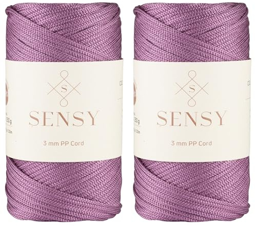 Sensy Premium 3 mm 120 Meter Polyester-Seil, 100% Polypropylen-Kordel, Makramee-Seil, Häkeltaschen-Kordel, Häkelgarn, Geschenk für Stricker (Pflaume)