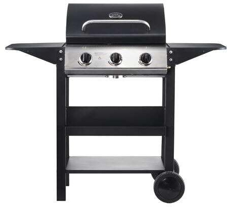 Muvip Barbacoas de Gas de la Marca Modelo Barbacoa Gas 3 Fuegos - 1209x586x1076mm - Rejillas esmaltadas, bandejas Laterales, termometro en Tapa - Color Negro