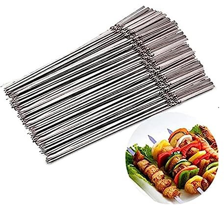 SePkus Brochettes de Grill, réutilisables, brochettes de brochettes en Acier Inoxydable, antidérapantes, pour Fruits, Barbecue, Poulet Yakitori, Fondue, 10-100 pièces (25 cm 50)
