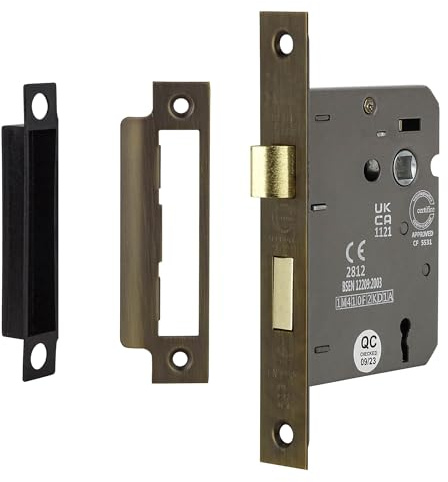 Decoranddecor Antique Brass Sash Mortice Internal Door Lock with Key 64mm | 44.5mm Backset Bedroom Door Locks, 3 Lever Sashlock, Indoor Locks with Keys, Mortise Lock, Steel Lock Set, Wooden Doors