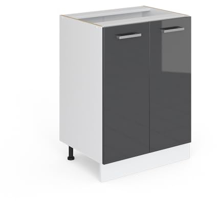 Vicco Mobiletto a ripiani R-Line, Antracite lucido, 60 cm con ante, senza piano di lavoro, per la conservazione di utensili domestici e prodotti per la pulizia