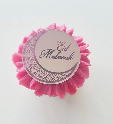 6 Pcs Eid Mubarak Cupcake Disc Toppers, Gold, Rose Gold, Silver Eid Cupcake Toppers, Eid Cake Toppers, Eid Gift Tags, Hamper Tags, Gift Wrapping, Gift Charms, Eid Cake Decorations. (Rose Gold)