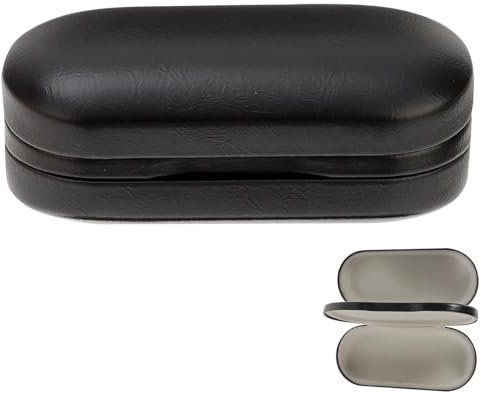 AOKWAWALIY Hartschalen-Brillenetui, PU-Leder, Brillenetui, Doppel-Brillenetui Brillenhalter für Suznglasses Brillen für Männer und Frauen, Schwarz, 16.00X7.20X6.80CM