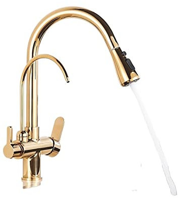 Küchenarmaturen, Wasserfilter-Wasserhahn, Küchenarmaturen, Doppelgriff-Filter-Wasserhahn-Mischer, 360-Grad-Drehung, Wasseraufbereitungsfunktion, Wasserhähne, herausziehbarer Wasserhahn (Farbe: Mattsch