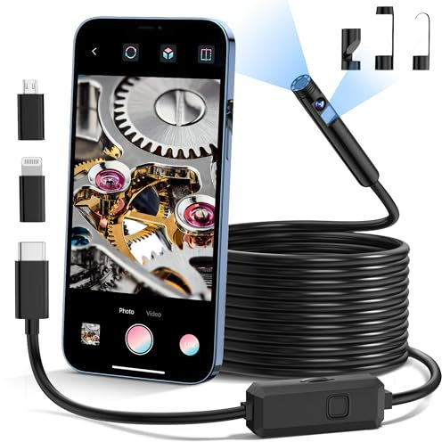 PIXLINE Dual Lens Endoskopkamera mit Licht - 1920P HD Endoskopkamera Handy mit 8+1 Lichtern, Wasserdicht IP67, Rohrkamera Kanalkamera, Industrie Endoskop für Android und iOS, iPhone,iPad,Tablet(5M)