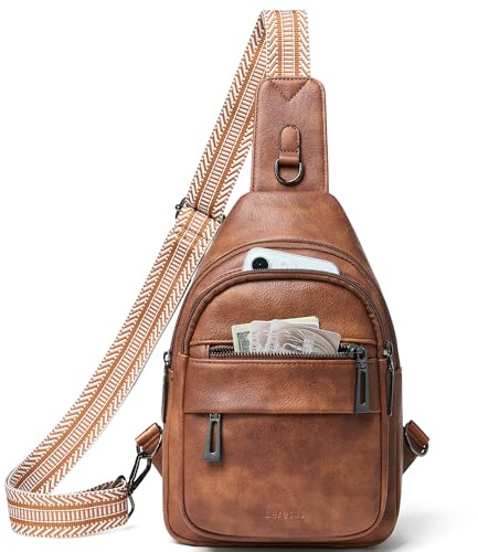 Leresas 7L Sling Bag für Damen, trendige Umhängetasche, Bauchtasche, Rucksack, Geldbörse, Schultertasche, Handtasche, Reisen, Anti-Diebstahl, Braun, Lässige Schultertasche