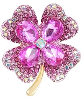 Wekuw Vierblättriges Kleeblatt Brosche 5cm Strass Brosche Damen Kristall Verkleinern Pins Anstecker Anstecknadeln Pins Schmuck Retro für Kleidung, Taschen, Rucksack, Hut (Rosa)