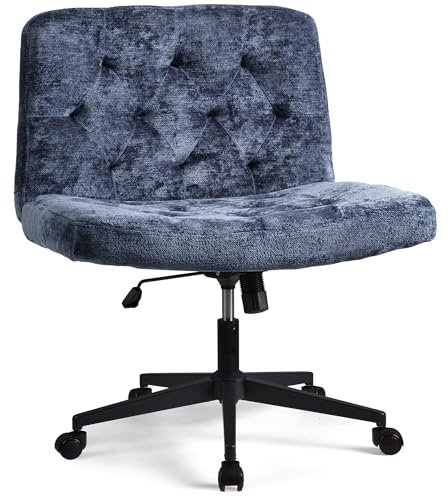WangPangzi Armloser Bürostuhl mit mittlerer Rückenlehne, Chenille-Stoff-Breiter Schreibtischstuhl aus Stoff,höhenverstellbare Gaming Stuhl, Schlafzimmer Dressing Stuhl(Blau)