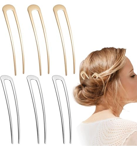 6 Stück U Förmige Haarnadeln Legierungsmaterial Haargabel Metall Haarnadel U Förmig Nicht Leicht Zu Brechen, Vintage Gold Und Silber 2 Zinken Haarknoten Stifte Hairpin Für Frauen Und Mädchen