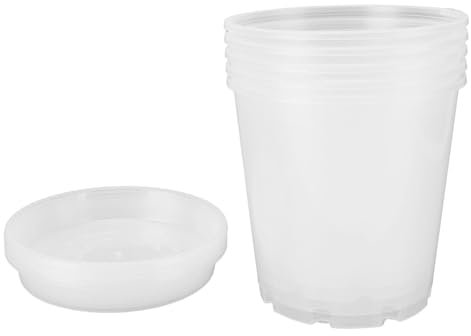 Ensemble de 5 Pots D'Orchidées avec Trous et Soucoupes, Pot de Plante Transparent avec visibilité des Racines pour Orchidées D'intérieur, Plantes (Grandes Soucoupes Transparentes