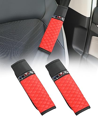 Flaconi 2 Piezas Almohadillas Para Cinturón De Seguridad,Fundas Para Cinturones De Seguridad, Accesorios Interiores Para Coche,Fundas Para Correas De Hombro (Rojo)