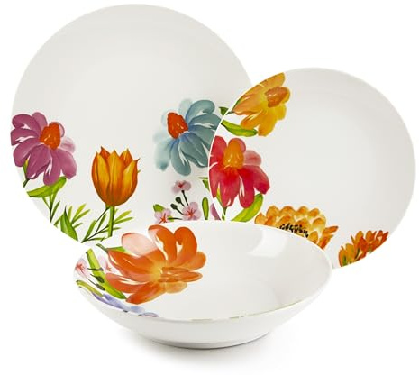 Excelsa Blossom Servizio Piatti 18 Pezzi, Porcellana, Multicolore