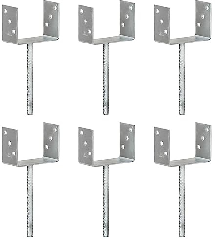 Brokky Fence Anchors 6 pcs Silver 14x6x30 cm Galvanised Steel,Fence Posts Support U Type Pergola Brackets Extender Foot Shaped Concrete in U Heavy Duty Posts Anchor Tool Spikes Steel Galvanised