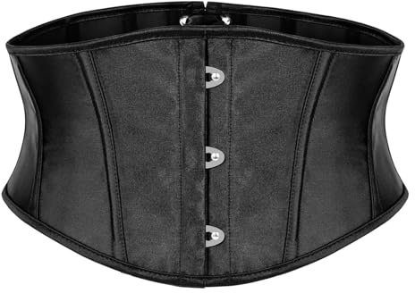 JasGood Ceinture corset femme Underbust Boned Lace Up Waspie ceinture Renaissance steampunk pirate Halloween cosplay corset ceinture, Noir , 70-81 cm