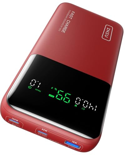 INIU Batterie Externe, 140W 25000mAh Grande Capacité Power Bank for Phone & Laptop, Batterie Externe Charge Rapide pour iPhone Samsung, Travel Camping Randonnée Essentials Pour Hommes et Femmes, Rouge