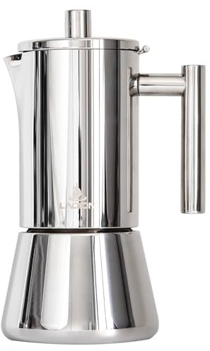 LAOION Stovetop Espresso Maker, 18/8 Stainless Steel Cuban and Italian Coffee Maker for Cafetera Cubana, Greca De Cafe Induction Stovetop Compatible, 6 Cup 10 oz Moka Pot Coffee Gift for Home Travel