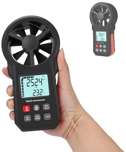 MTTXY Anémomètre Numérique à Palettes, Compteur de Température de Vitesse du Vent Portatif, Jauge de Testeur de Refroidissement éolien de Vitesse de L'air avec Rétroéclairage de Mesure Max/Min/AVG