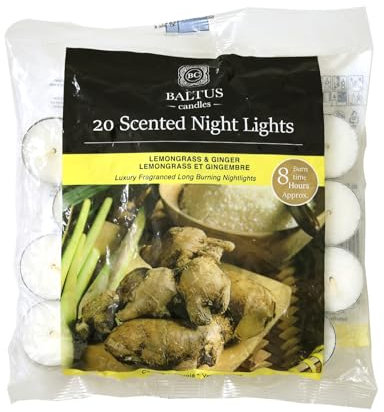 20pc Scented Tealights Night Candle Lemongrass & Ginger 8hr Burn Time Baltus