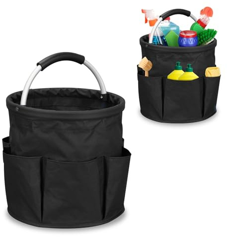 6 Taschen Putz Caddy Organizer, Tragbarer Organizer mit Griff Putzmittel Putzmittel Tasche Tragbar Faltbar Reinigungs Caddy Organisator, Putzkorb Organizer für Geräte, Putzutensilien (Schwarz)