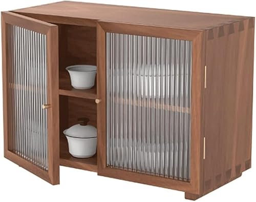 SHANYAYALI Schwarzer Walnussholz, kleiner Schrank, Glastür, Teeset, Spind, 2-lagiges Sideboard, Hautpflegeprodukte, Porzellan-Vitrine, Teetasse, Aufbewahrungsschrank, dekorativer Schrank