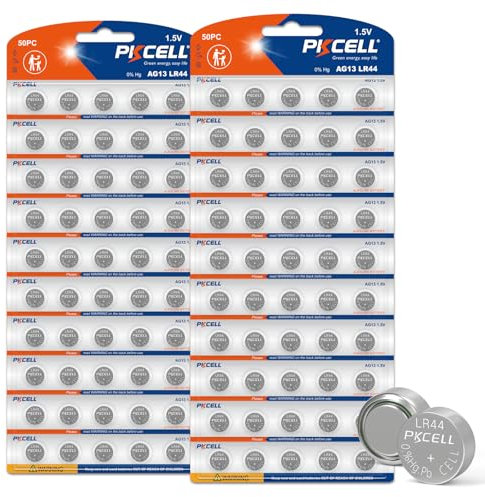 PKCELL Pilas alcalinas LR44 AG13, 1,5 V, 158 mAh, para juguetes, libros de música, termómetro, luz nocturna, 100 unidades