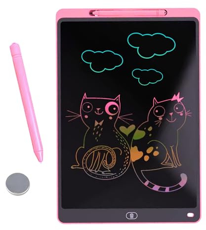 TECET® Magisk tavla för barn 12 tum + guide till 100 ritningar för målning | barns magnetiska whiteboard för barn, digital ritning, rosa