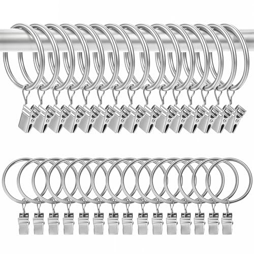 Qualsen 30 Piezas Anillas para Cortinas con Clips para Colgar Cortinas Anillo de Metal con Diámetro Interior de 35 mm para Barras de Cortina Anillas para Cortinas Colgar Fotos con Pinzas (Plata)