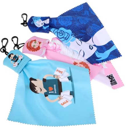 COLLBATH 3 Pezzi in Microfibra per Pulizia Occhiali con Porta Chiavi e Stampa Adorabile, Rimuove Macchie e Sporco, Resistenti allo Sbiadimento per Casa e Ufficio